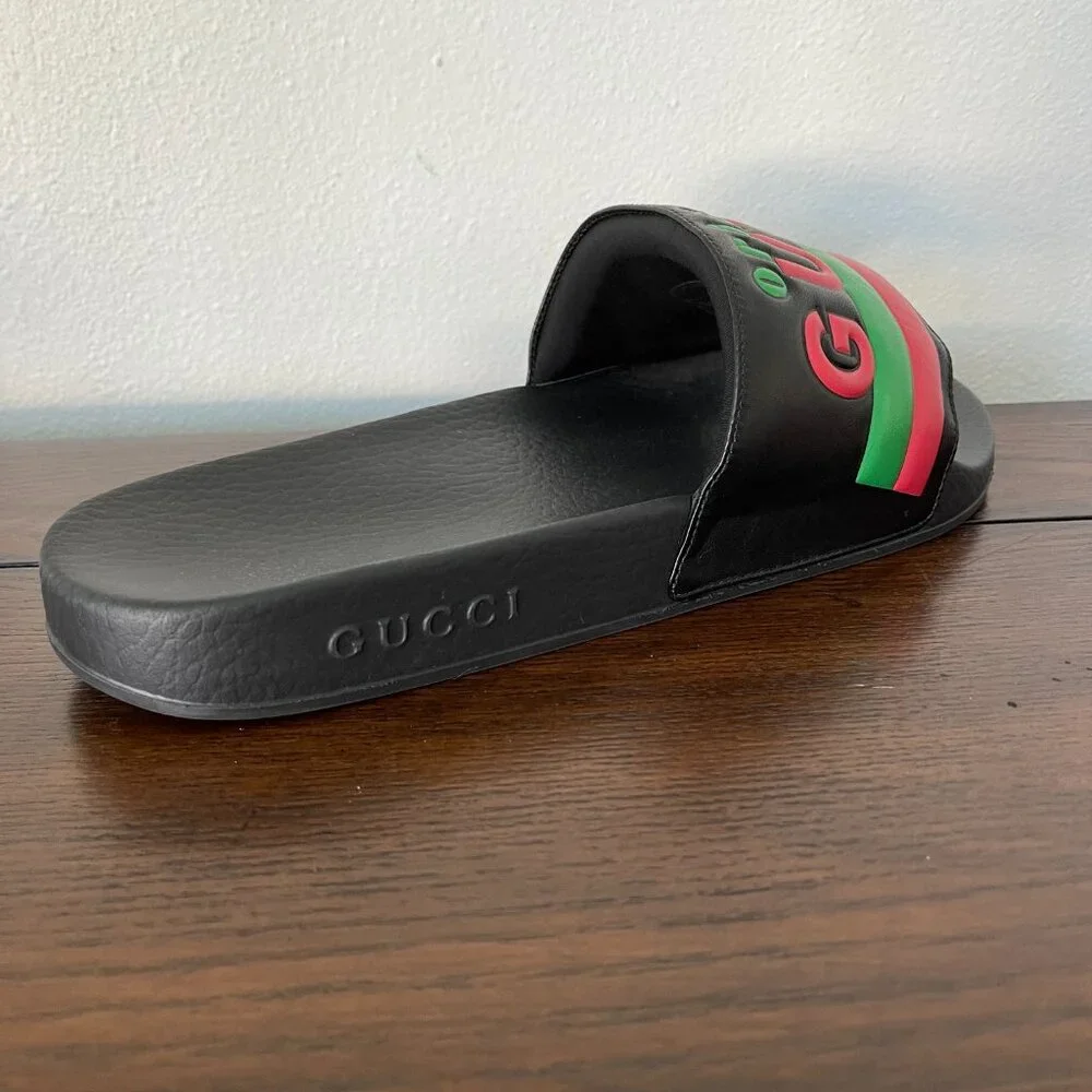 Gucci Mens 632183 Black Rubber 'Original Gucci' Slides Sandals, Sz. Gucci 10‎